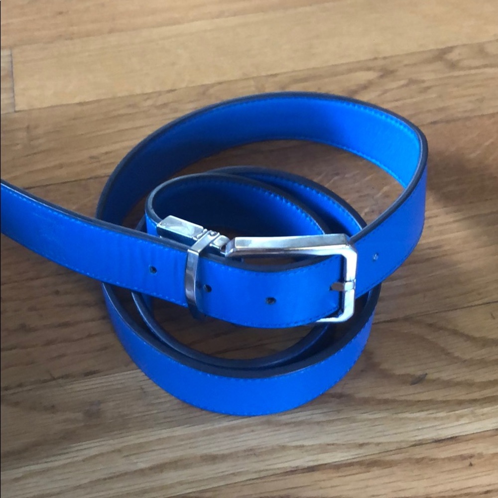 MCM Men's Blue Leather Belt with Silver Buckle